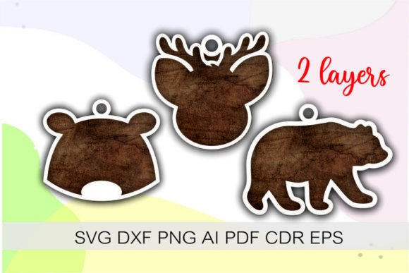 3d Deer and Bear Layered Christmas Decor Shapes
