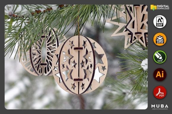 4 Pcs 3D Christmas Tree Ornament SVG for Winter Amp